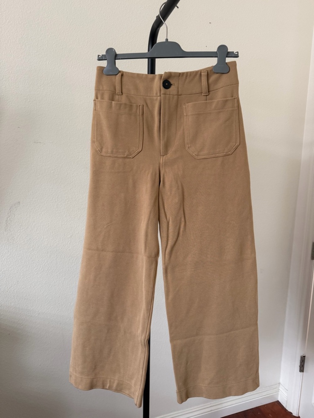 Anthropologie Maeve the Colette Wide-Leg Cropped Pants in tan ribbed - Picture 2 of 6